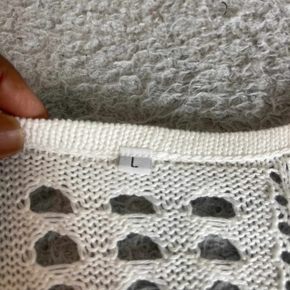 White Open Knit Crochet V Neck Sleeveless Beach Cover Up Tunic Large - Picture 3 of 9